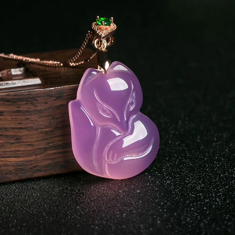 Women Accessories For Hand - Collier pendentif renard agate violette naturelle