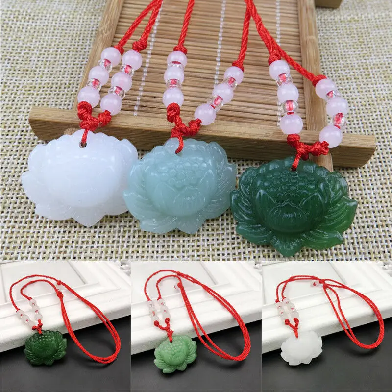 Women Accessories For Hand - Pendentif Lotus en Jade vert naturel,